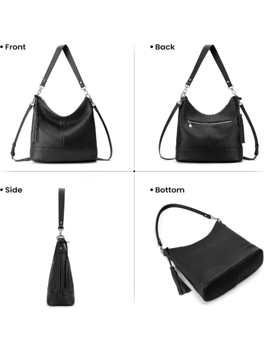 Soft Genuine Leather Hobo Crossbody Bag for Women, Versatile Bucket Purse with 2